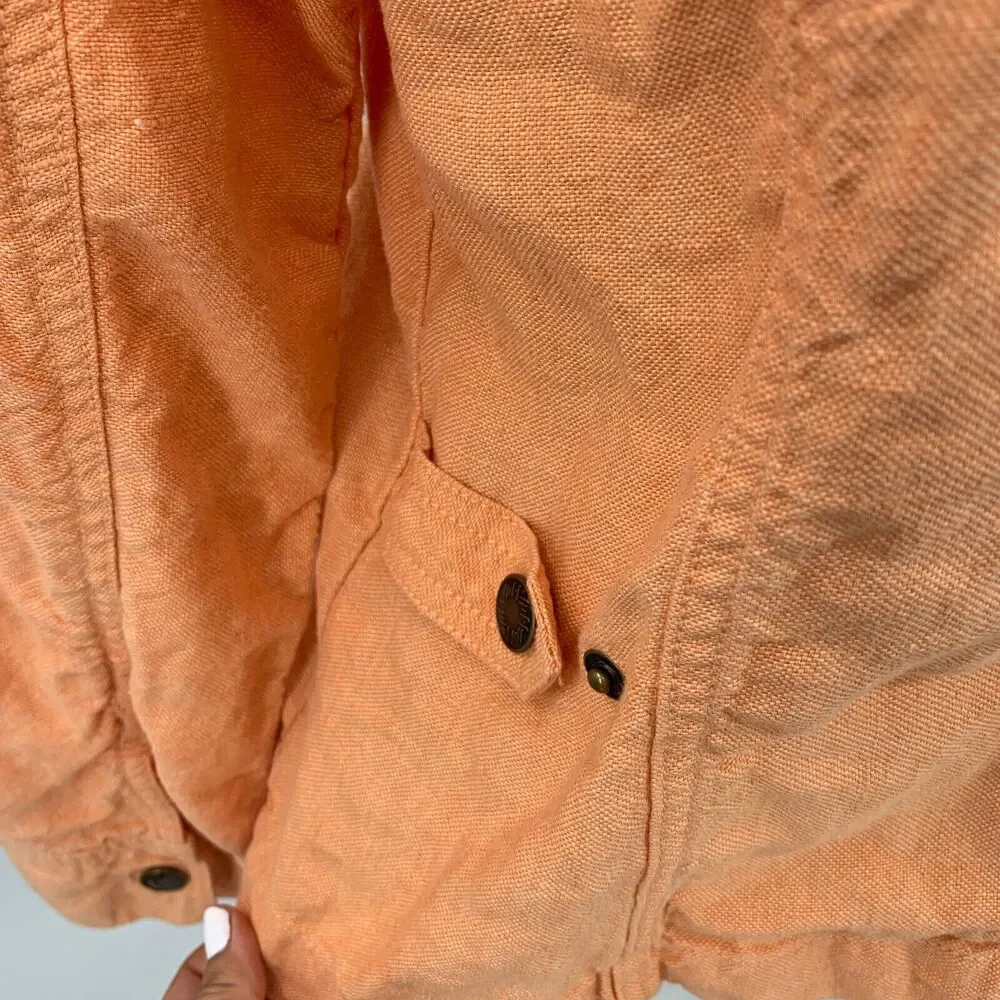 J Jill Linen Utility Jacket Womens MP Medium Petite Amber Button Up Long Sleeve